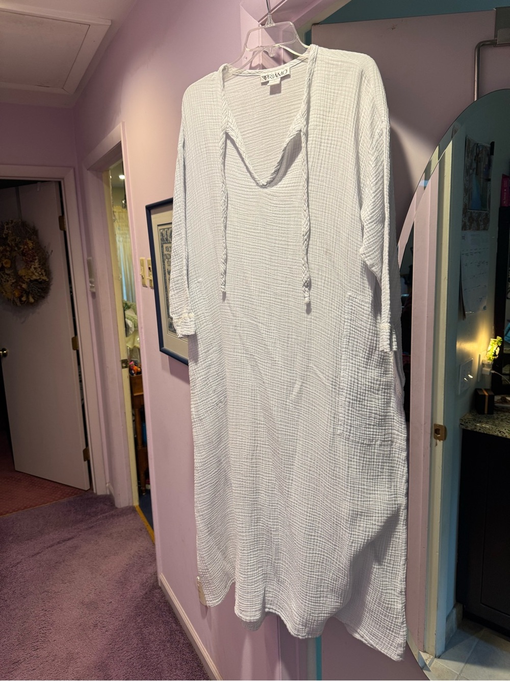 Priamo Size L 100% Cotton White Textured Long Sleeve Nightgown